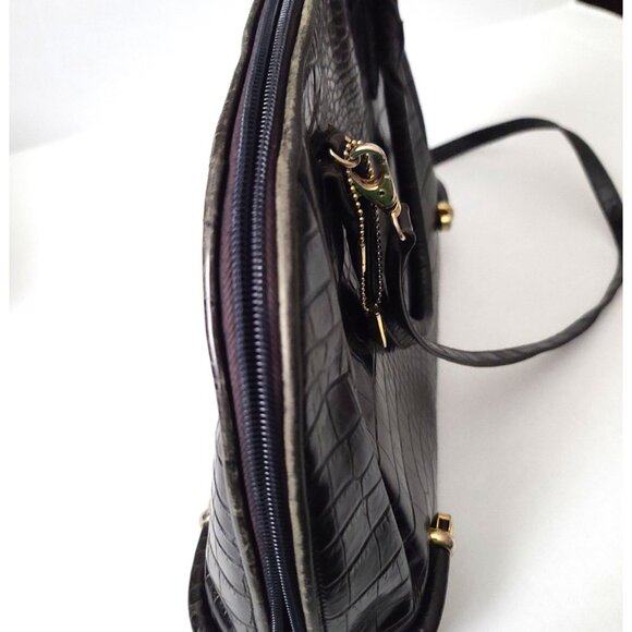Vtg Bally Doctor Bag Purse Black Croc Embossed Leather Goldtone Trim Crossbody - Picture 8 of 16